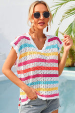 Angel Wings Striped V-Neck Slit Cover Up - Ladyez