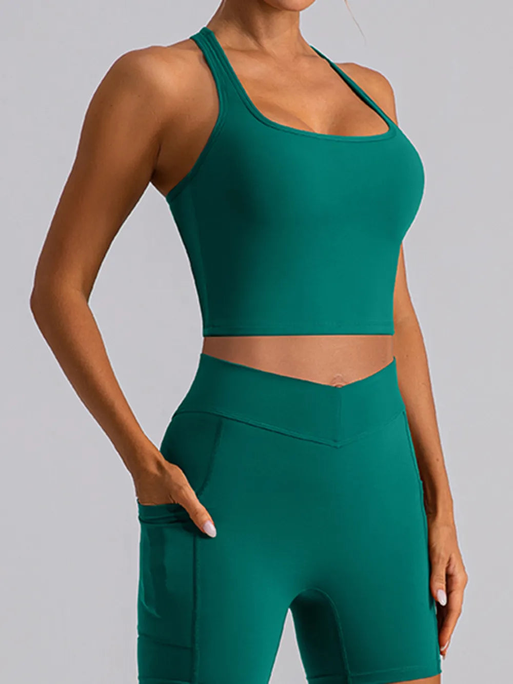 Square Neck Racerback Cropped Tank - Ladyez
