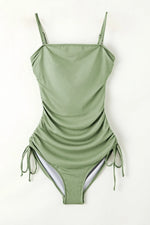 Ribbed Drawstring Sides Cutout One Piece Swimsuit - Ladyez