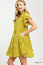 Umgee Tiered Ruffle Sleeve Textured Mini Dress