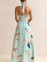 Floral Print Halter Neck Maxi Dress