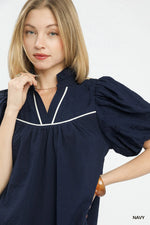 Umgee Puff Sleeve Textured Babydoll Dress