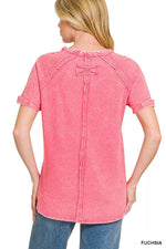 Zenana French Terry Washed Curved Hem Top