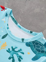 Children's Turtle Print Round Neck Tee and Shorts Set