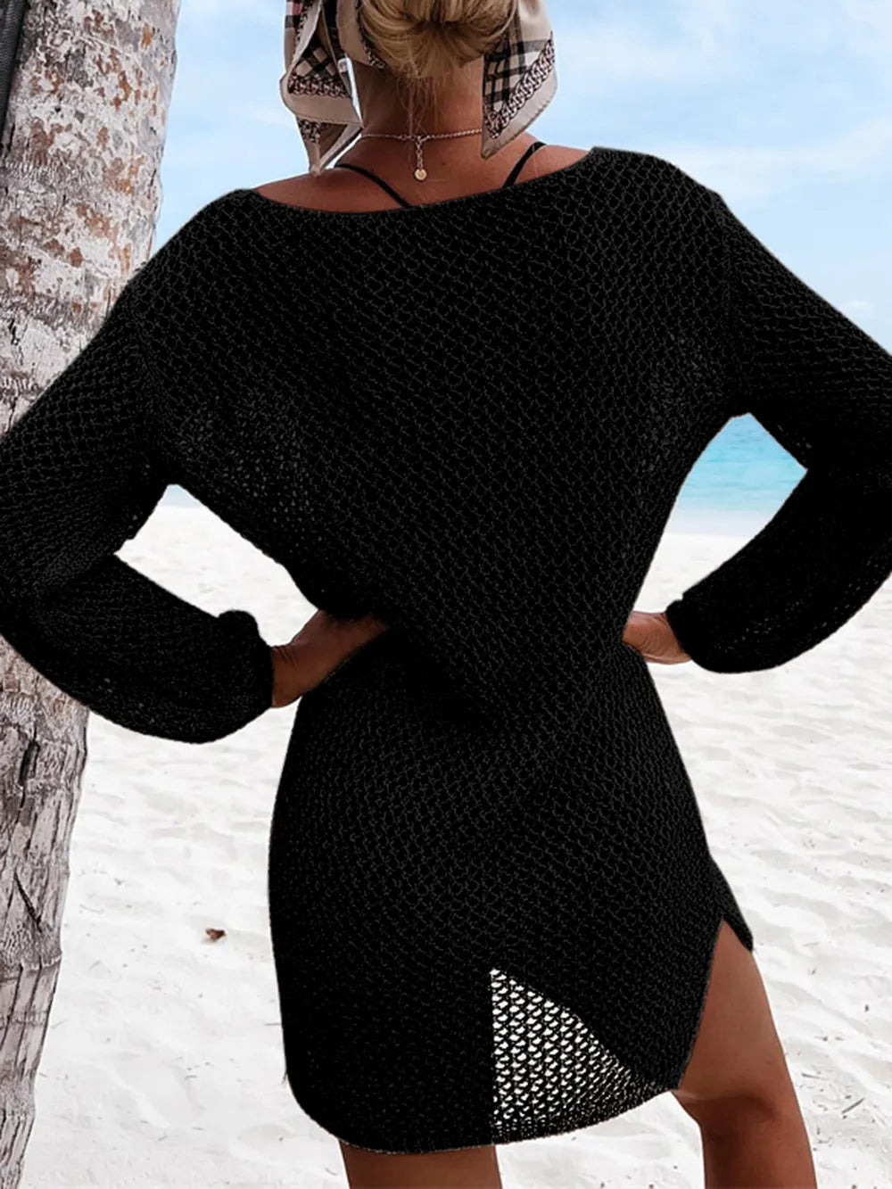 Openwork Tie Neck Cover-Up - Ladyez