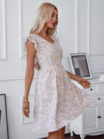 Floral Print Lace Trim Tie Back Mini Dress