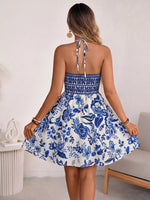 Floral Print Halter Neck Cutout Mini Dress