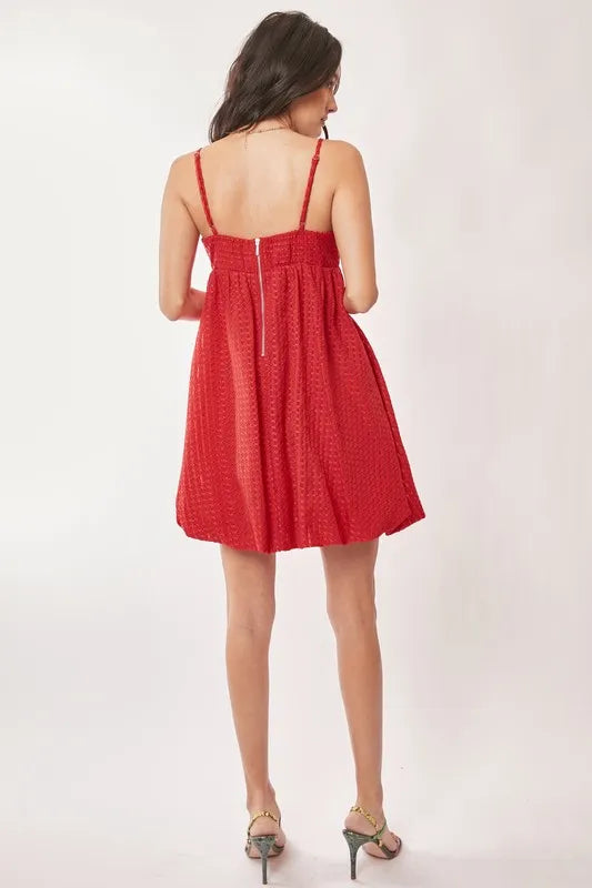 Davi & Dani Textured Sweetheart Neckline Bubble Hem Dress - Ladyez