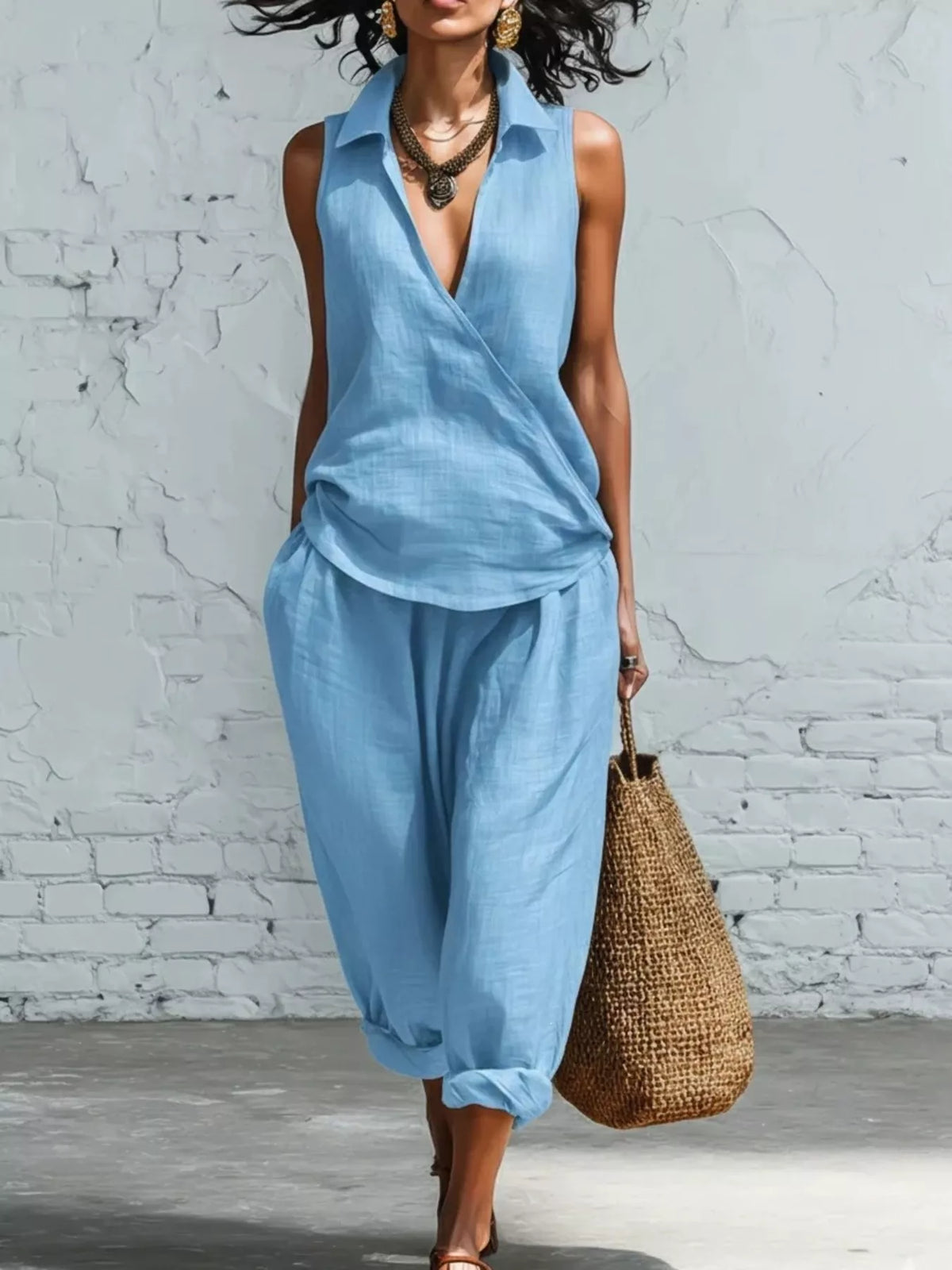 Full Size Sleeveless Top and Pants Two-Piece Set Plus Size