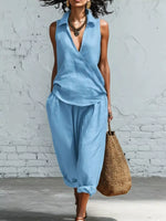 Full Size Sleeveless Top and Pants Two-Piece Set Plus Size