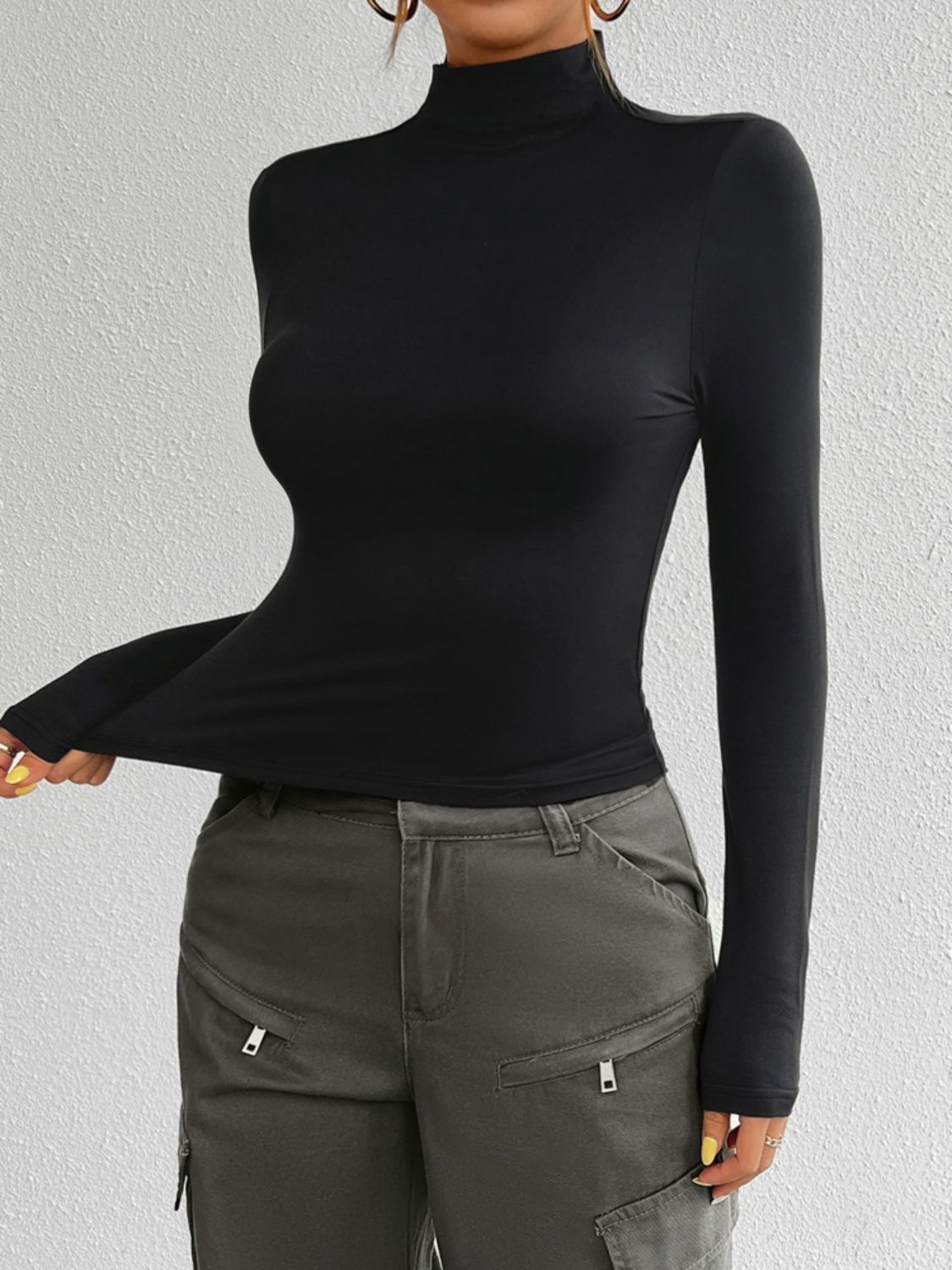 Devine Mock Neck Long Sleeve T-Shirt - Ladyez