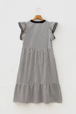 Striped Ruffle Sleeve Tiered Midi Dress