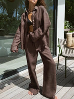 Relaxed Fit Button Up Shirt and Pants Two-Piece Set