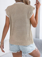 Contrast Trim Round Neck Cap Sleeve Sweater