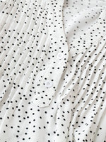 Polka Dot Notched Ruffled Cap Sleeve Blouse
