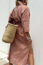Tied Button Up Three-Quarter Sleeve Dress - Ladyez