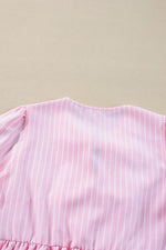 Tied Bow Striped Round Neck Blouse