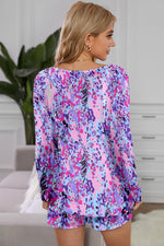 Round Neck Printed Top and Shorts Lounge Set - Ladyez