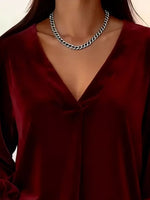 Full Size Velvet V-Neck Long Sleeve Blouse Plus Size