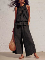 Smocked Ruffled Hem Top and Wide-Leg Pants Set
