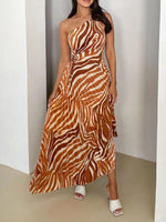 Printed One Shoulder Asymmetrical Maxi Dress - Ladyez