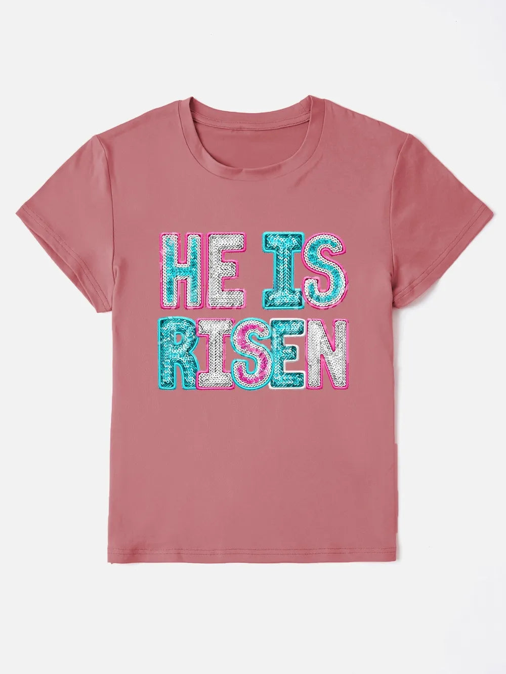 HE IS RISEN Sequin Round Neck T-Shirt