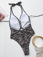 Leopard Halter Neck Ring Detail One-Piece Swimsuit - Ladyez