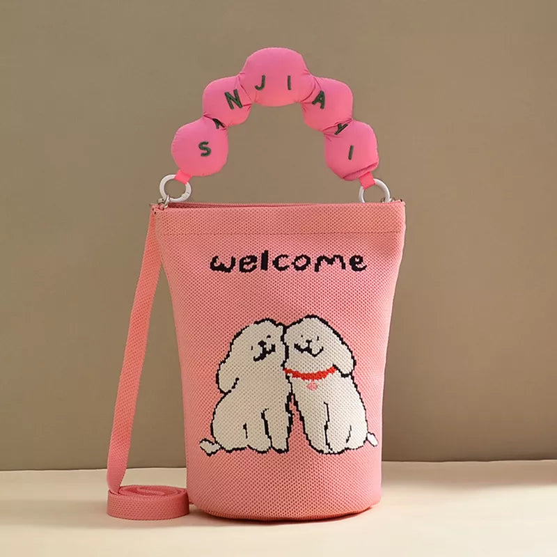 Bucket Crossbody Bag with Beaded Handle