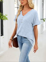 Ribbed Knit Short Sleeve T-Shirt