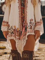 Lace Trim Long Sleeve Mini Dress