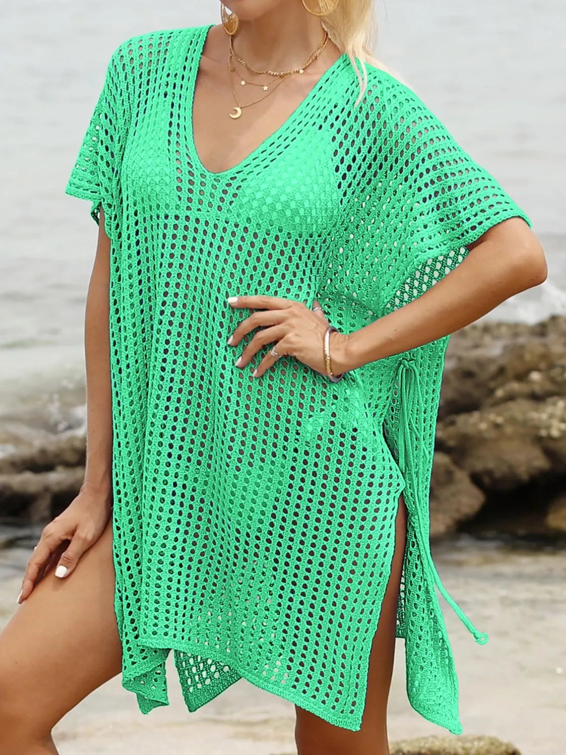 Side Tied V-Neck Cover-Up - Ladyez