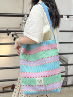 Striped Woven Shoulder Bag with Adjustable Strap
