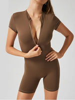 Half Zip Short Sleeve Active Romper - Ladyez
