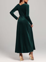 Square Neck Long Sleeve Velvet Dress - Ladyez