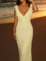 Ruffled V-Neck Sleeveless Maxi Dress - Ladyez
