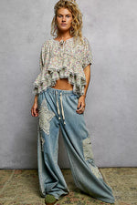 POL Floral Short Balloon Sleeve Ruffled Blouse