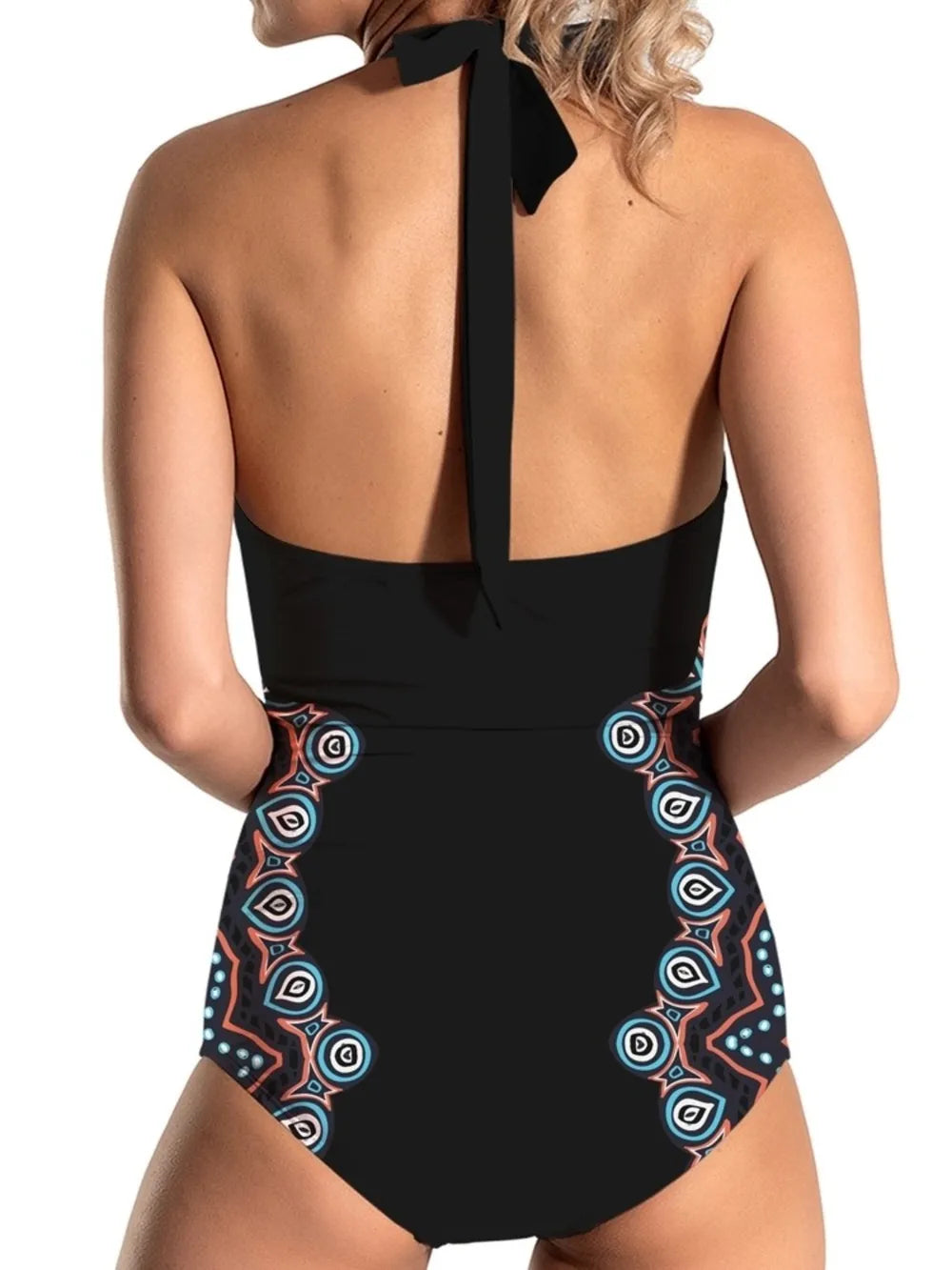 FAM-FAM Cutout Printed Halter Neck One-Piece Swimwear - Ladyez