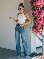 Frayed Hem High-Waisted Wide Leg Jeans