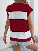 Color Block Round Neck Cap Sleeve Knit Top