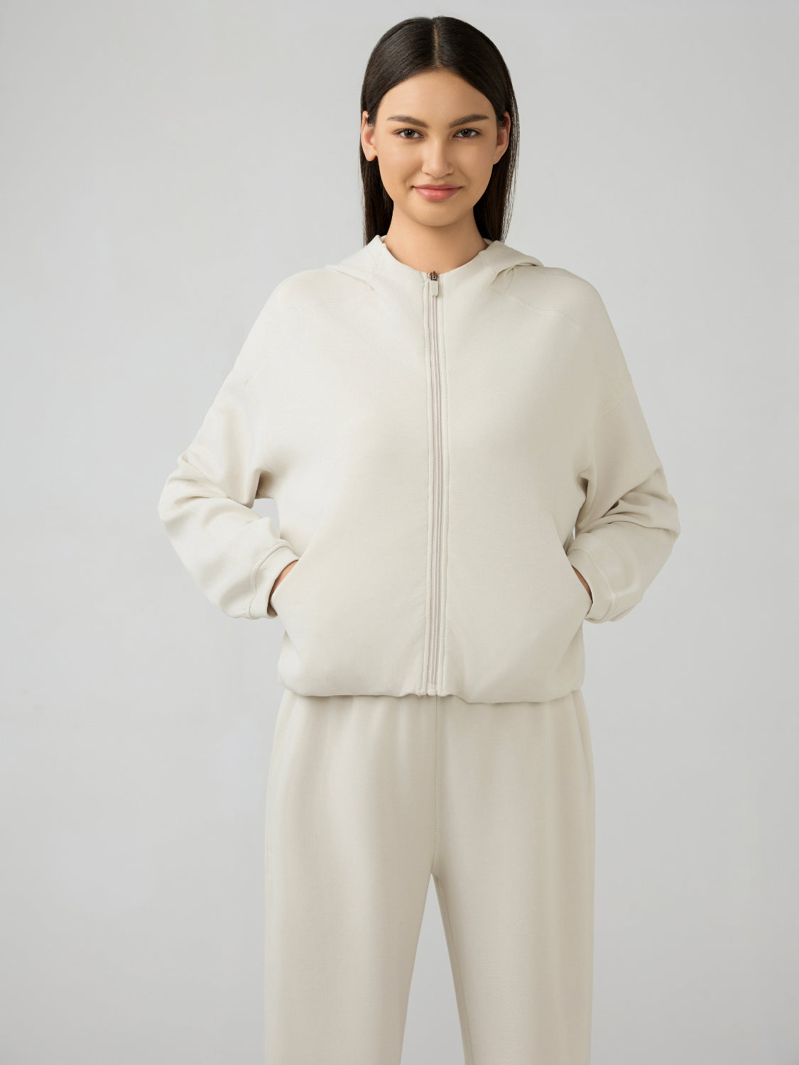 Millennia Zip Up Dropped Shouder Active Hooded - Ladyez