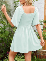 Smocked Back Knotted Flutter Sleeve Dress - Ladyez