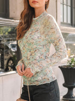 Floral Mock Neck Long Sleeve T-Shirt - Ladyez