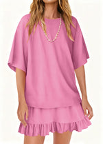Round Neck Half Sleeve Tee and Skirt Set