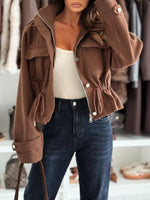 Drawstring Button-Up Casual Jacket