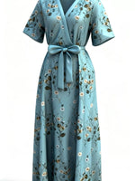 Floral Print Half Sleeve Maxi Dress with Pockets