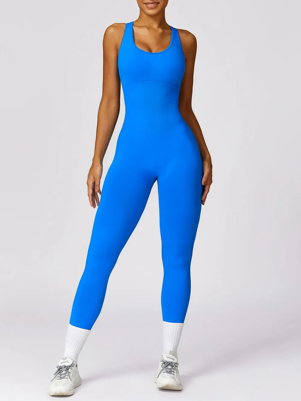 Cutout Racerback Active Jumpsuit - Ladyez