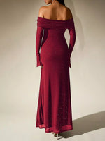 Glitter Off-Shoulder Maxi Dress