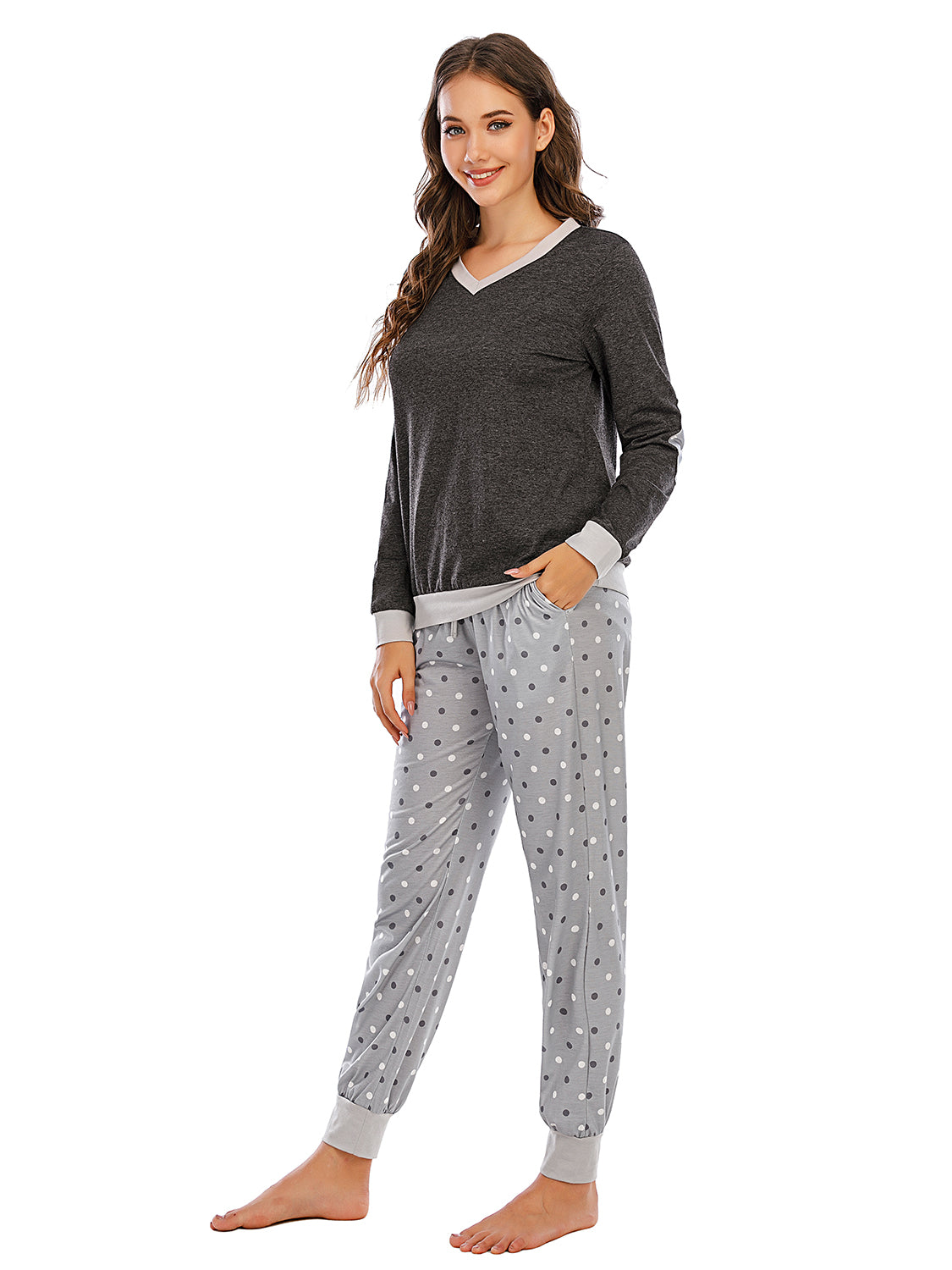 Long Sleeve Top and Polka Dot Pants Set - Ladyez