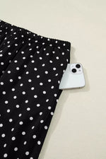 Polka Dot Print Elastic Waist Lace Hem Loose Pants