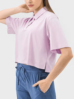 Millennia Half Button Short Sleeve Active T-Shirt - Ladyez